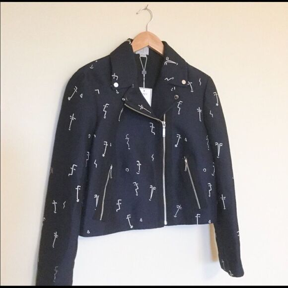 GREY Jason Wu Embroidered Face Crop Moto Jacket - Picture 6 of 12